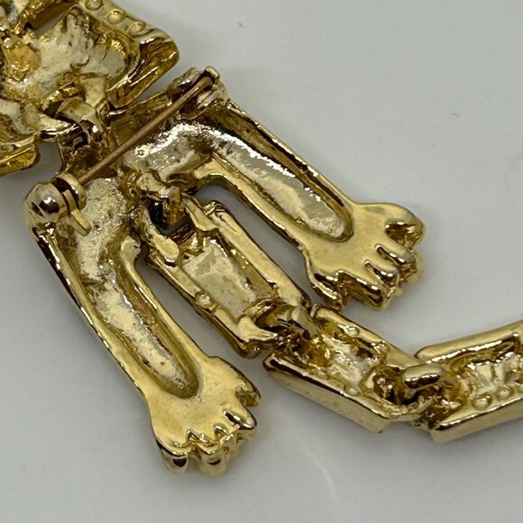 Vintage Gold-Tone Leopard Shoulder Brooch Green Rhinestone Eyes Articulated Body - Picture 14 of 16